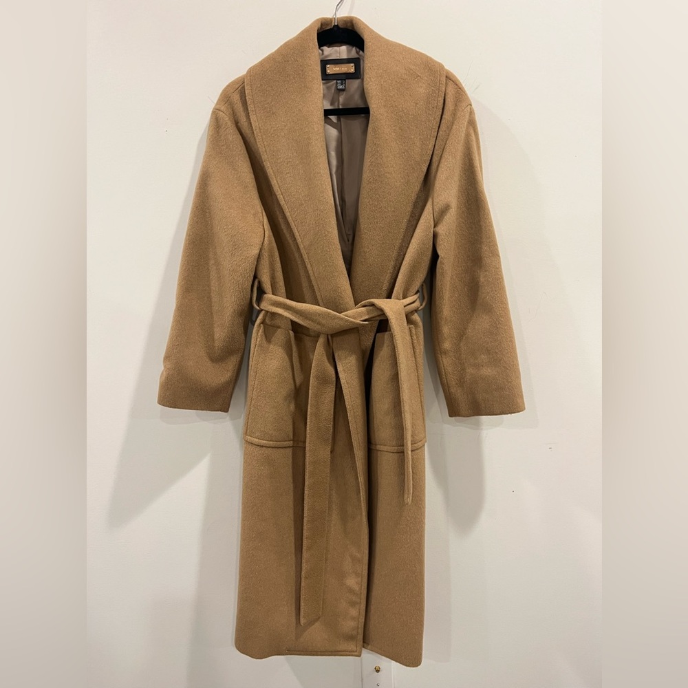 Camel Shawl Collar Belted Overcoat
